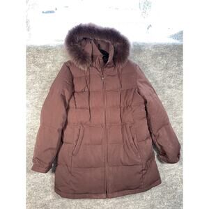 Utex Plum Down Puffer Coat Womens Large Faux Fur Hood Winter Jacket